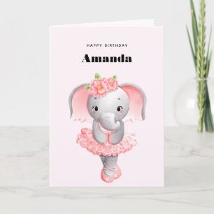 Niedlicher Elephant Ballerina Pink & Grau Geburtst Karte