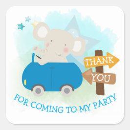 Niedlicher Elephant Car Danke, Junge Geburtstag Quadratischer Aufkleber