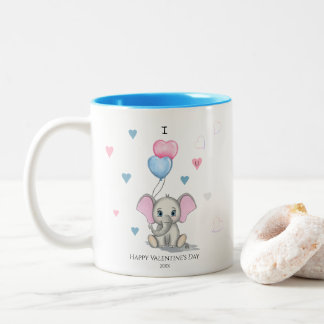 Niedlicher Elephant-Cartoon | Personalisiert Valen Zweifarbige Tasse