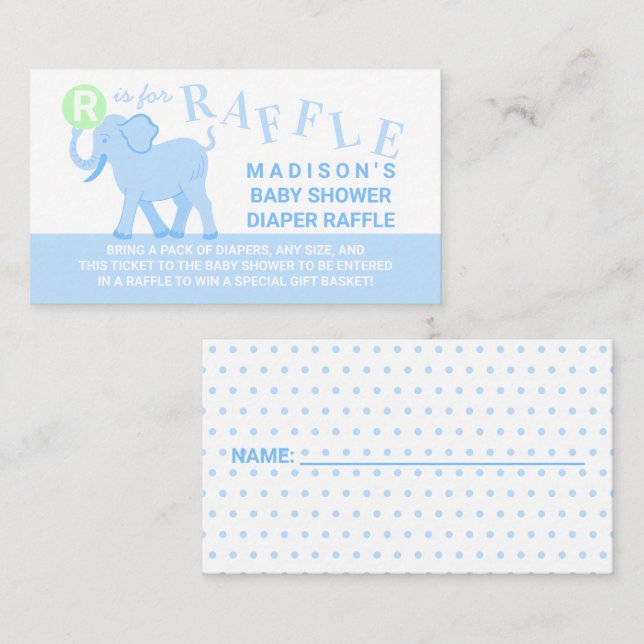 Niedlicher Elephant Diaper-Raffle-Ticket für den b Begleitkarte (Vorne/Hinten)