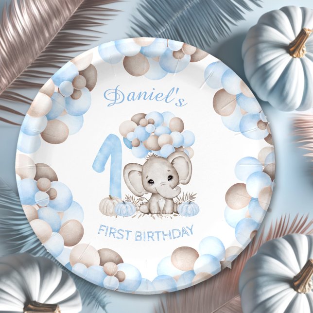 Niedlicher Elephant Fall Boy Paper-Teller zum erst Pappteller (Boy Fall First Birthday Cute Elephant Paper Plates)