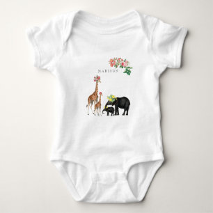 Niedlicher Elephant & Giraffe Bloral Name Baby Baby Strampler
