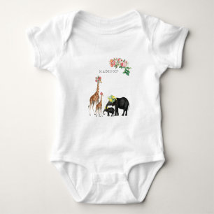 Niedlicher Elephant & Giraffe Bloral Name Baby Strampler