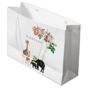 Niedlicher Elephant & Giraffe Individuelle Name Große Geschenktüte