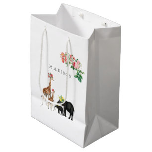 Niedlicher Elephant & Giraffe Individuelle Name Mittlere Geschenktüte