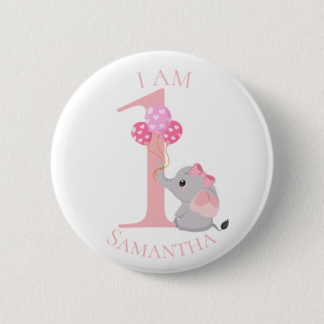Niedlicher Elephant Pink BIRTHDAY Button (Vorderseite)