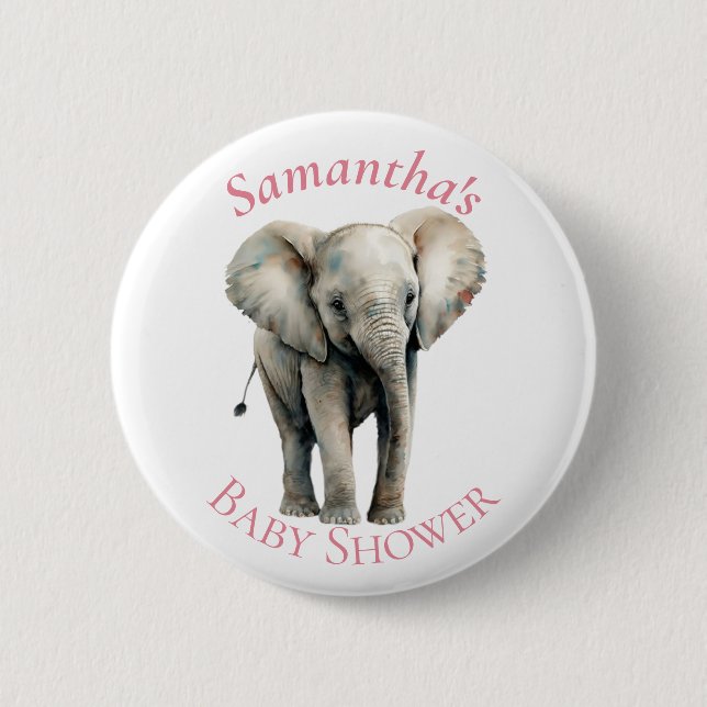 Niedlicher Elephant Watercolor Pink Baby Showknopf Button (Vorderseite)