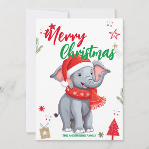 Niedlicher Elephant Weihnachtsbaum Familienname Feiertagskarte