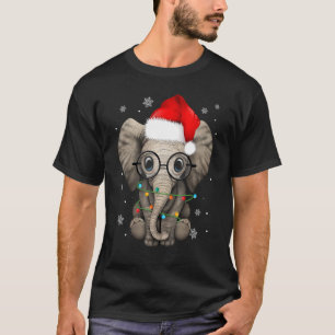 Niedlicher Elephant Weihnachtslicht Weihnachtsmann T-Shirt