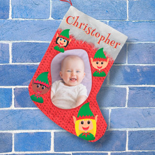 Niedlicher Elf Benutzerdefinierter Foto Name Text  Kleiner Weihnachtsstrumpf