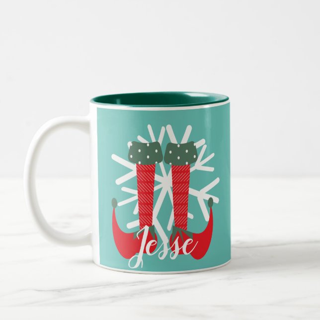 Niedlicher Elf Feet Snowflake Individuelle Name We Zweifarbige Tasse (Links)