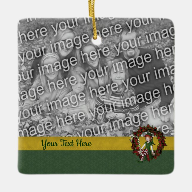 Niedlicher Elf im Foto des Wreath Holiday Keramikornament (Vorderseite)