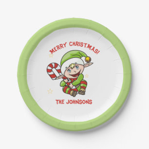 Niedlicher Elf mit Candy Cane Weihnachtsscheibe Pappteller