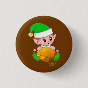 Niedlicher Elf mit Pumpkin auf Brown Button