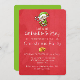 Niedlicher Elf mit Weihnachtsfeiertag Einladung