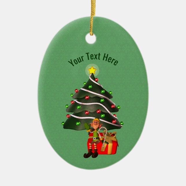 Niedlicher Elf Tree Urlaub Personalisiert Keramik Ornament (Vorne)