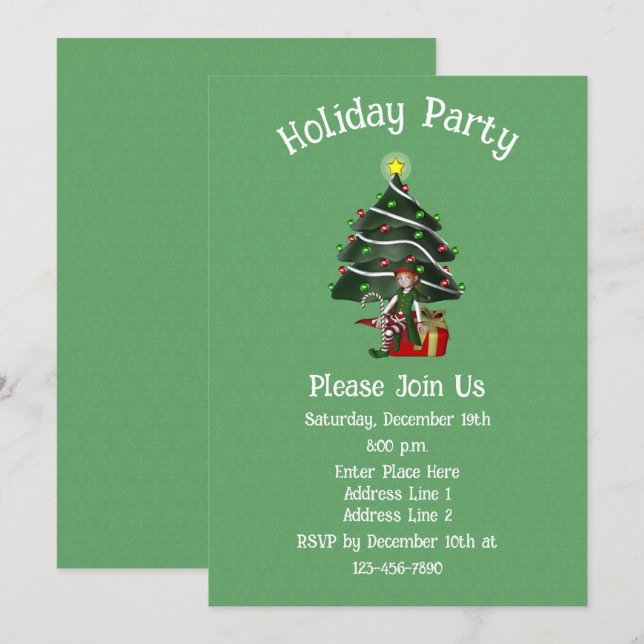 Niedlicher Elf Tree Weihnachten Einladung (Vorne/Hinten)