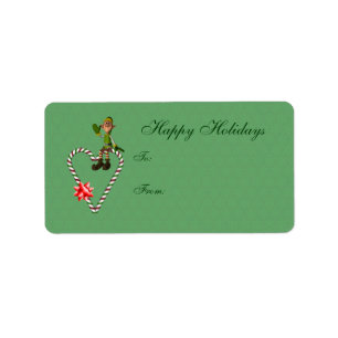 Niedlicher Elf-Zuckerstange-Herz-Feiertags-Geschen Adressaufkleber