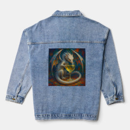 Niedlicher Elfenbein-Drache & Weiße Wein-Fantasie- Jeansjacke