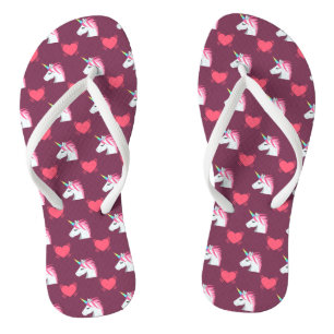 Niedlicher Emoji Unicorn und Herz-Muster Flip Flops