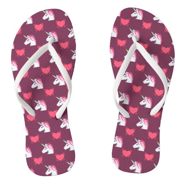 Niedlicher Emoji Unicorn und Herz-Muster Flip Flops (Fußbett)