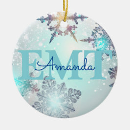 Niedlicher EMT Ice Blue Snowflake Personalisierter Keramik Ornament
