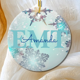 Niedlicher EMT Ice Blue Snowflake Personalisierter Keramik Ornament