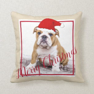 Niedlicher englischer Bulldog Frohe Weihnachts-Fot Kissen