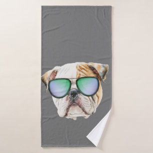 Niedlicher englischer Bulldog mit Sonnenbrille, lu Badehandtuch
