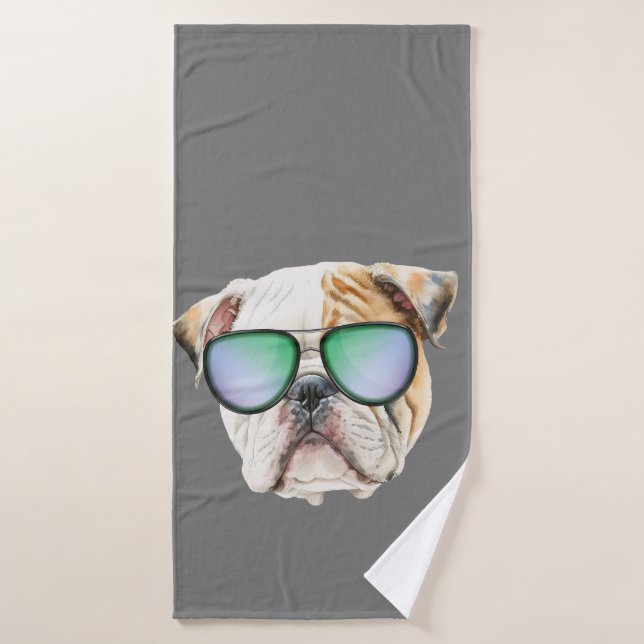 Niedlicher englischer Bulldog mit Sonnenbrille, lu Badehandtuch (Badehandtuch)