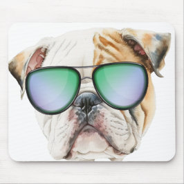 Niedlicher englischer Bulldog mit Sonnenbrille, lu Mousepad