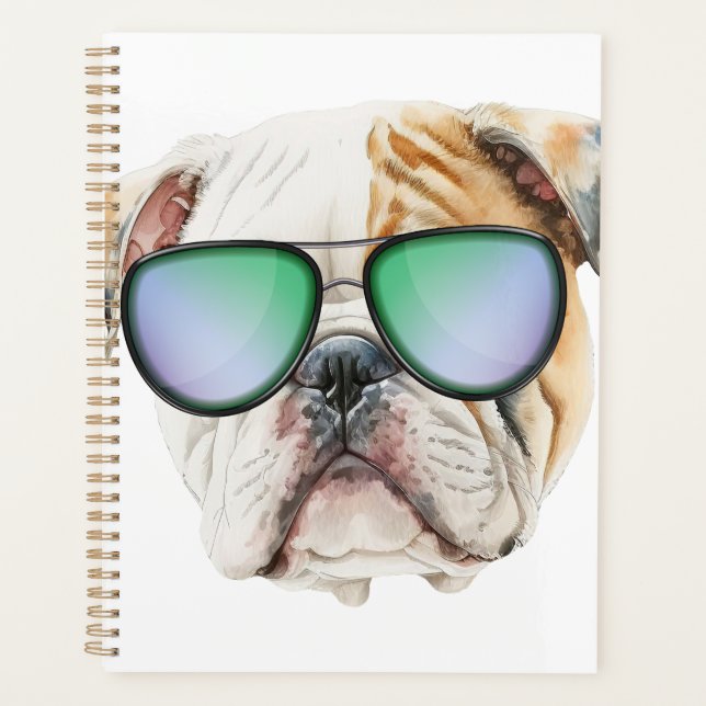 Niedlicher englischer Bulldog mit Sonnenbrille, lu Planer (Vorderseite)