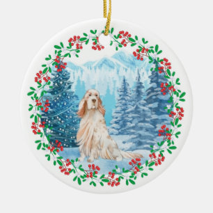 Niedlicher englischer Setter Keramik Weihnachtssch Ornament