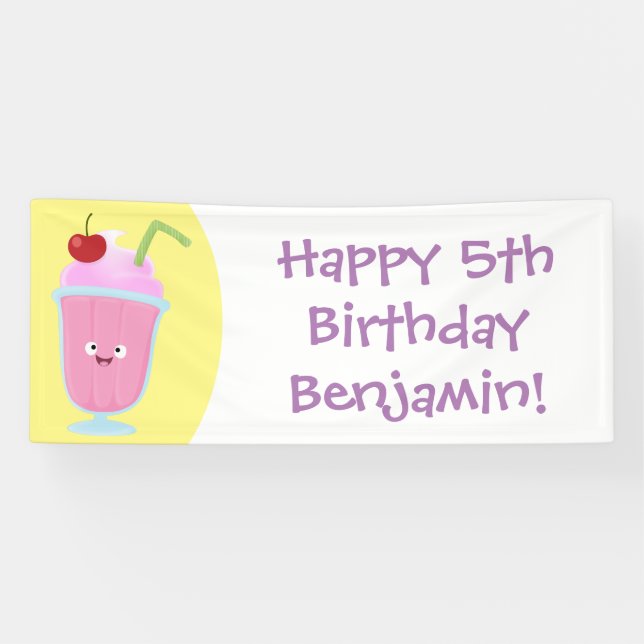 Niedlicher Erdbeereis Sundae Cartoon Banner (Horizontal)