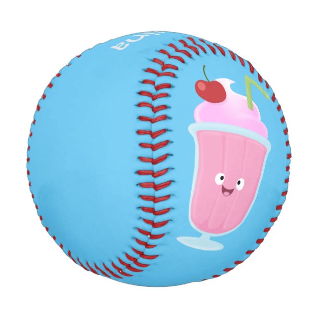 Niedlicher Erdbeereis Sundae Cartoon Baseball (Schrägansicht)