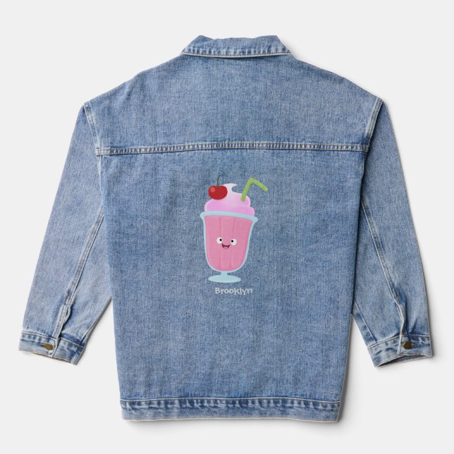 Niedlicher Erdbeereis Sundae Cartoon Jeansjacke (Rückseite)