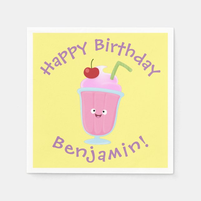 Niedlicher Erdbeereis Sundae Cartoon Serviette (Vorderseite)