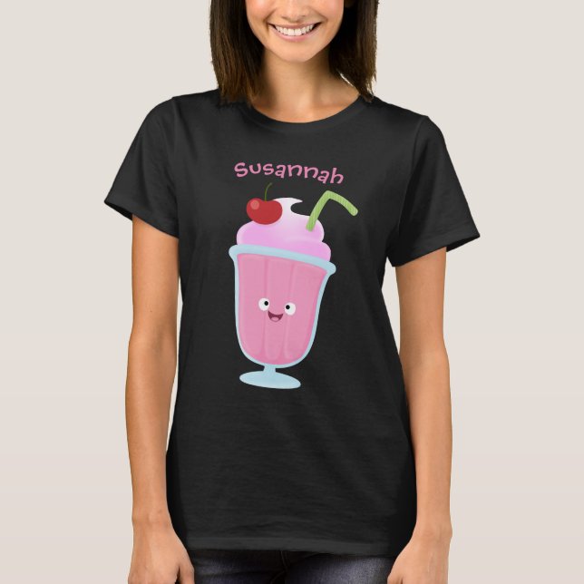 Niedlicher Erdbeereis Sundae Cartoon T-Shirt (Vorderseite)