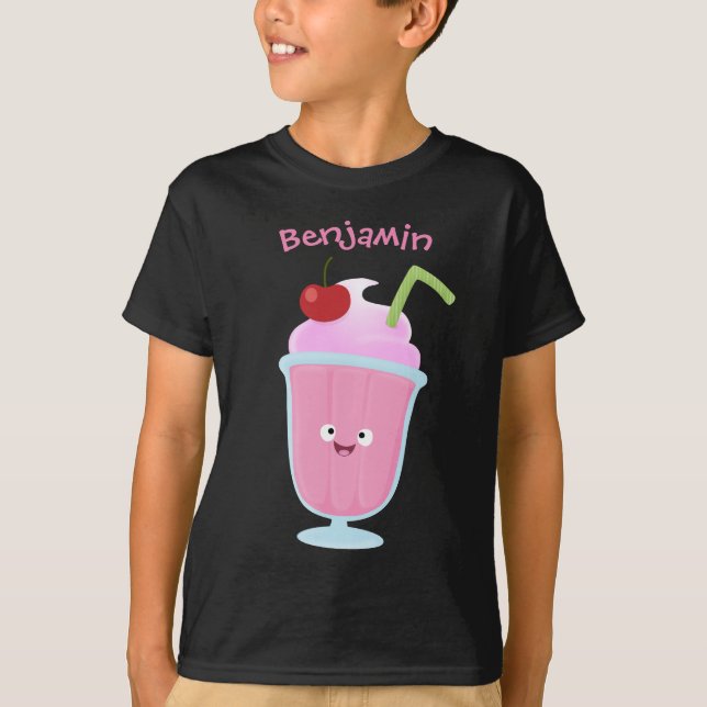 Niedlicher Erdbeereis Sundae Cartoon T-Shirt (Vorderseite)