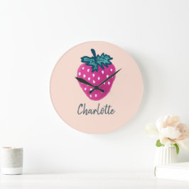 Niedlicher Erdbeerobst Individuelle Name Große Wanduhr