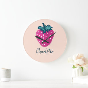 Niedlicher Erdbeerobst Individuelle Name Große Wanduhr