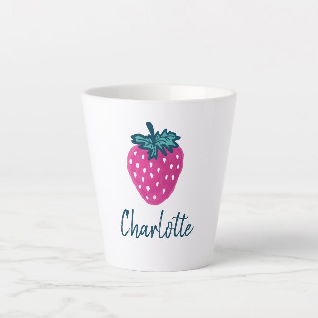 Niedlicher Erdbeerobst Individuelle Name Milchtasse (Vorderseite)