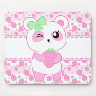 Niedlicher Erdbeerrosa Kawaii Pandabär Mousepad