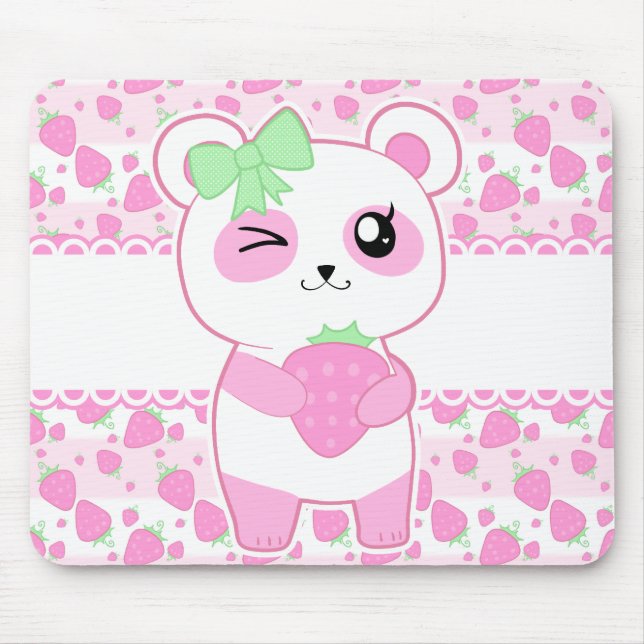 Niedlicher Erdbeerrosa Kawaii Pandabär Mousepad (Vorne)