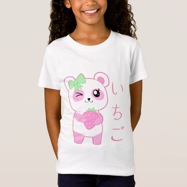 Niedlicher Erdbeerrosa Kawaii Pandabärnjapaner T-Shirt (Vorderseite)
