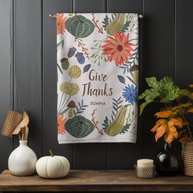 Niedlicher Erntedank Blumenpilzfall Geschirrtuch (Cute Thanksgiving floral mushroom fall Kitchen Towel)