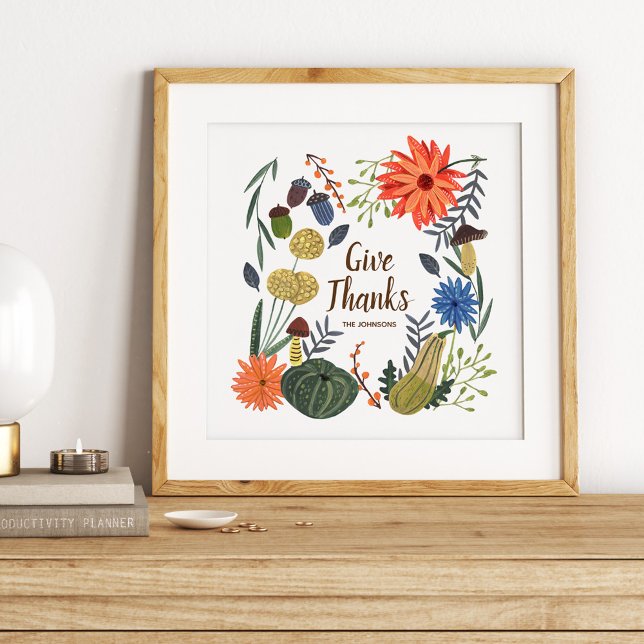 Niedlicher Erntedank Blumenpilzfall Poster (Cute Thanksgiving floral mushroom fall Poster)