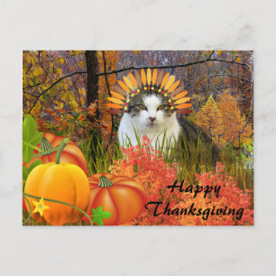 Niedlicher Erntedank Cat Collage Art Postkarte