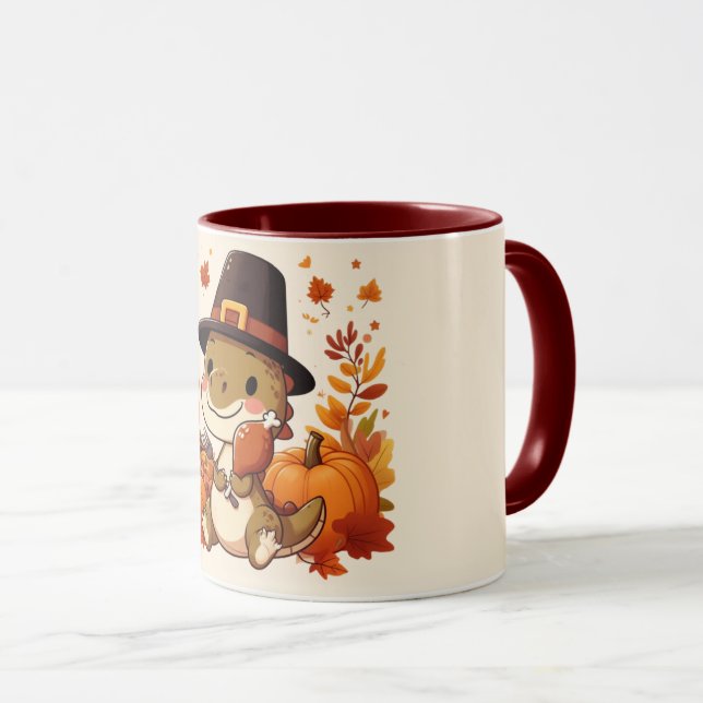 Niedlicher Erntedank Dinosaurier Tasse (VorderseiteRechts)
