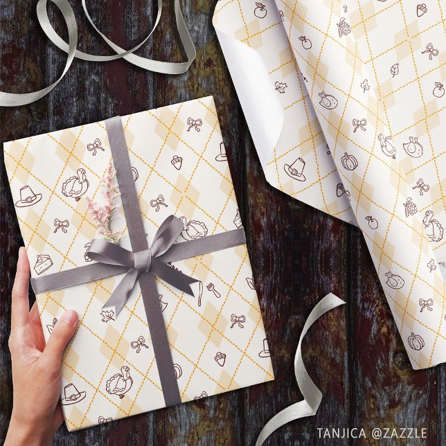 Niedlicher Erntedank Doodles Diamantmuster Geschenkpapier (Von Creator hochgeladen)